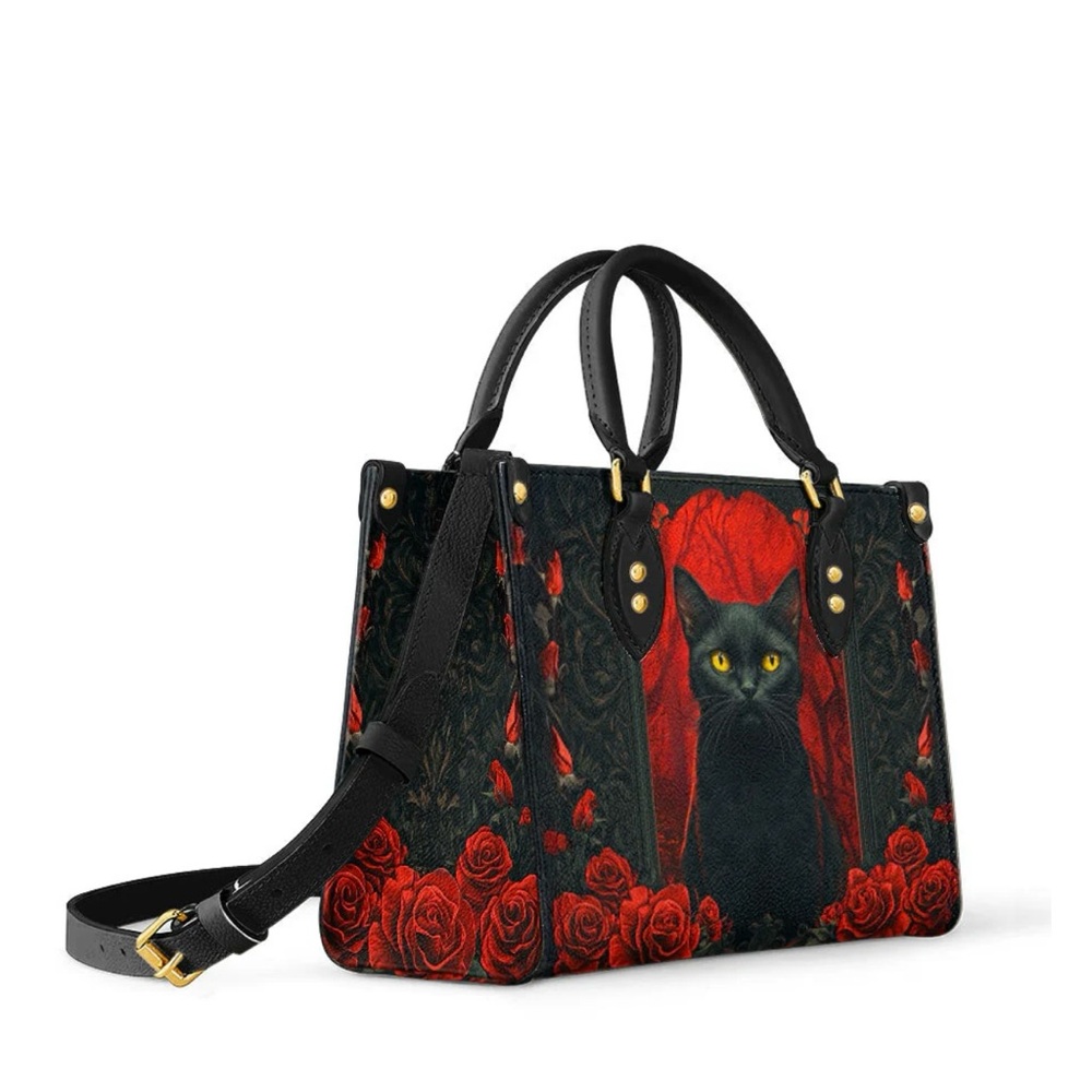 Black Cat Graphic Top Handle Handbag - Picture 3 of 9